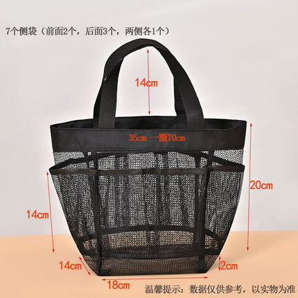 Hollow Beach Bag Shoulder Portable Mesh Bath Fitness Swimming Bath Bag 8 Pocket Cosmetics Storage Beach Bag