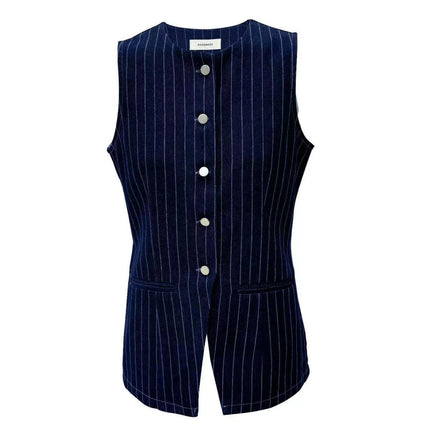 Madeinost2024 New Autum Style Retro Old Money Stripesd Denim Vest High-End Elegant Waist Top