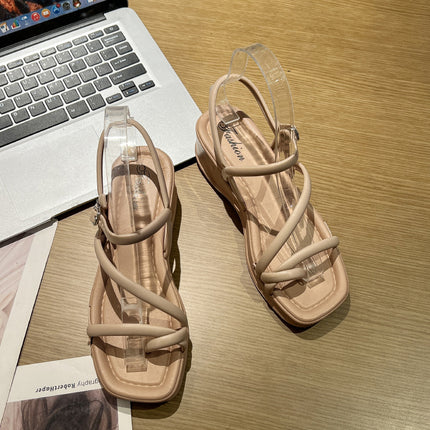 High Heel Sandals and Slippers Women's Summer New Arrival Fashion Fairy Style All-Match Outer Wear Non-Slip Simple Solid Color Thick Bottom Chunky Heel Shoes