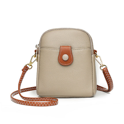 First-Layer Cowhide Mobile Phone Coin Purse Women's 2024 Summer New High-End Simple Women's Casual Crossbody Bag