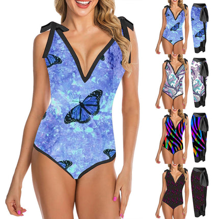 Cross-Border Bikini Beach Skirt Two-Piece Swimsuit Printed Belly-Covering Slimming Lace-Up European and American Amazon Foreign Trade Swimwear