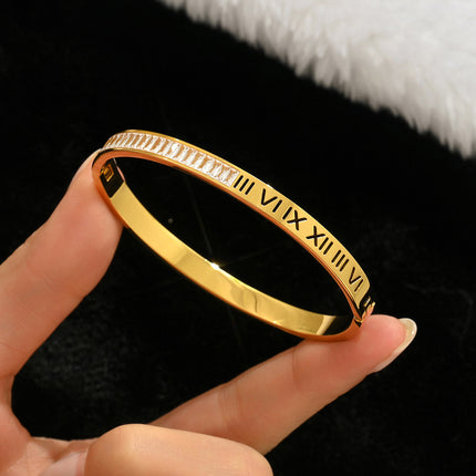 Titanium Steel Bracelet Does Not Fade, Diamond-Encrusted Real Gold Electroplated 18K Gold Stainless Steel Bracelet Douyin Cross-Border Same Style