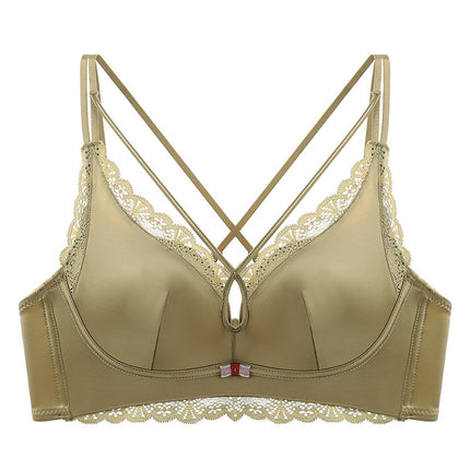 New hollow-out breast shaping with satin underwear thickened steamed bread cup small chest push up sexy cross back bra foreign trade