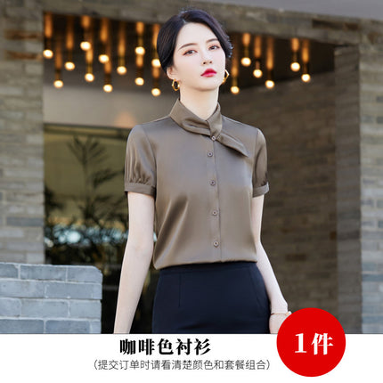 Summer New Fashion Temperament Professional Women's Short-sleeved Shirt Hotel Front Desk Beautician Jewelry Shop Work Clothes Set
