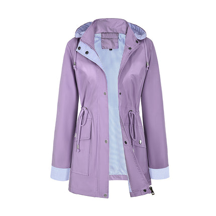 Cross-Border Supply Women's Casual Water-Repellent Jacket Women's Thin Mid-Length Windbreaker Factory Direct Supply to Amazon