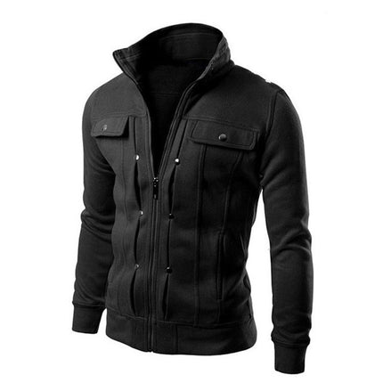 Cross-border supply foreign trade new stand collar zipper shirt men's coat slim cardigan short brushed sweater