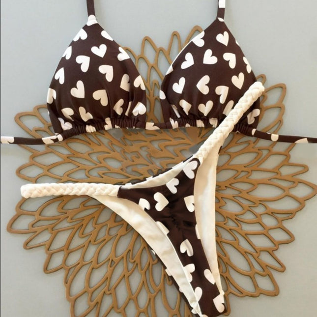 2025 European and American Multi-Color Printed Tie-Up Two-Piece Resort Hot Spring Swimsuit Brazilian Sexy Bikini Cross-Border