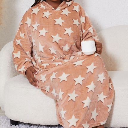 Cross-border plus size ladies pajamas 2024 autumn and winter new flannel hooded stars nightgown warm wholesale foreign trade