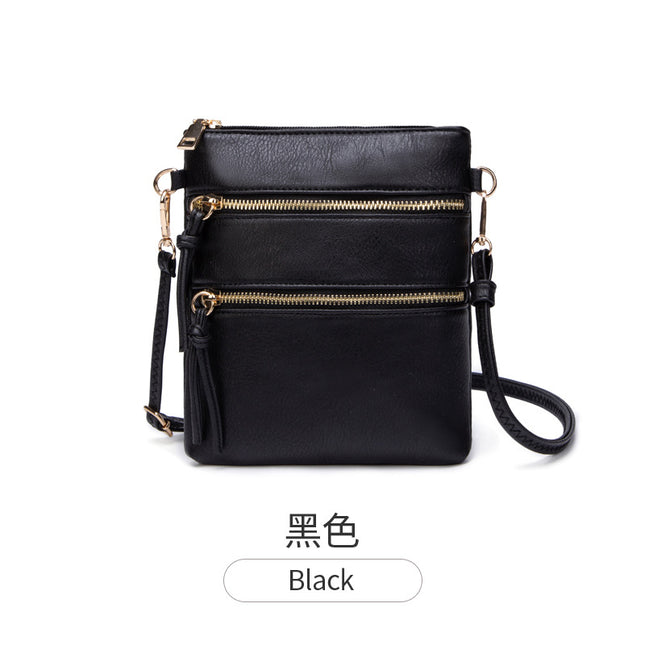 2024 Summer New Women's Bags Wholesale Retro Solid Color Mobile Phone Bags Double Zipper Multifunctional Pocket Vertical Shoulder Bags