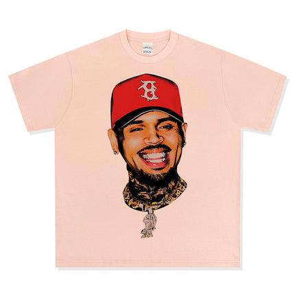 Cross-Border American Retro Chris Brown Chris Brown Printed Short-Sleeve T-Shirt Heavy Trendy Brand Versatile High Street