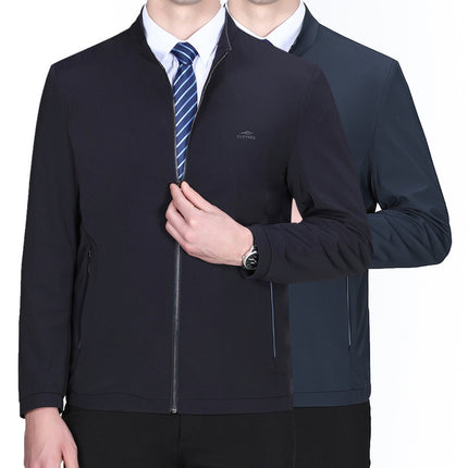 2023 Spring New Men's Jacket Fashion Casual Stand Collar Green Middle-Aged Men's Milk Silk Jacket Jacket