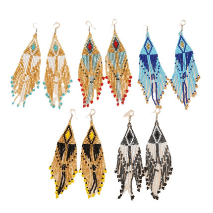 Cross-border Bohemian Ethnic Retro Earrings MGB Rice Beads Diamond Tassel Hand-woven Women's Earrings