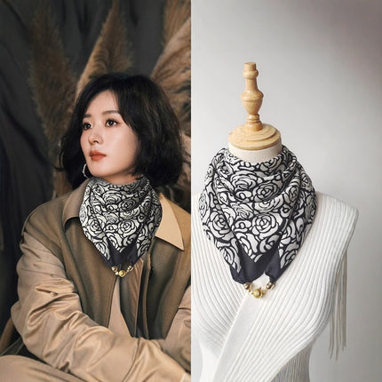 2024 New Cotton and Linen Square Scarf Autumn and Winter Neck Protection Small Scarf Women's Magnetic Buckle Triangle Scarf High-grade All-match Scarf