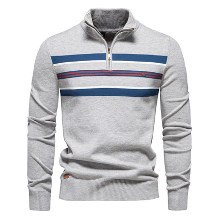 2024 Half-Stripesd European Size Knitwear Autumn and Winter Casual New Men's Knitwear Men's Top Zipper Cross-Border Green