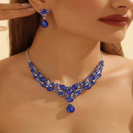 Cross-border Explosions European and American Rhinestone Bride Necklace Earrings suit Banquet Party Exaggerated Fashion Women's Dress Accessories