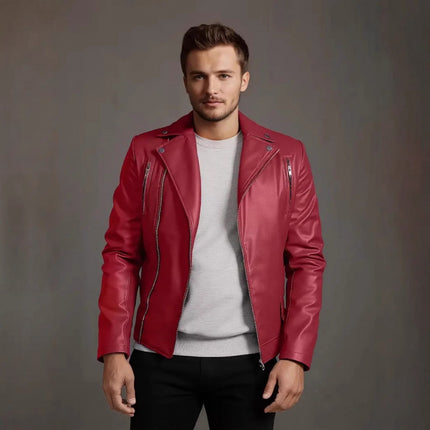 Cross-Border European and American Slim-Fit Men's Leather Jacket Casual Motorcycle Jacket Motorcycle Clothing American Retro Pu Leather Jacket