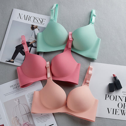 One-piece seamless non-steel ring smooth solid color bra summer thin thick gathered bra underwear women's factory direct sales