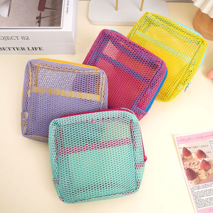 Korean Dopamine Mesh Tofu Bag Portable Travel Toiletry Cosmetics Storage Bag Makeup Bag Mesh Sundry Bag