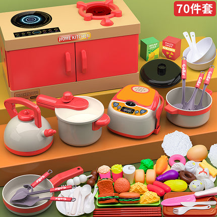 Children's Play House Small Kitchen Toy Set for Cutting Vegetables, Cooking and Cooking, Baby Cutting Fruits, Boys and Girls Kitchen Utensils and Stoves