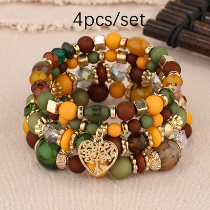 European and American Hot Sale Bohemian Style Multi-layer Hollow Love Pendant Tassel Bracelet suit Glass Beads Multi-layer Jewelry