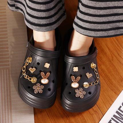 Cute Cartoon Plastic Shoes, Flower Hole Shoes, Women's Summer Outer Wear, Non-Slip Toe-Toe Slippers, Fashionable Casual Sandals