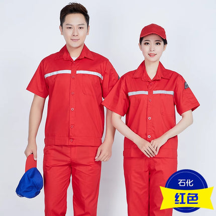 Gas Station Work Clothes, Summer Short-Sleeved Clothing, Petrochemical Gas Station Half-Sleeved Anti-Static Labor Protection Clothing Set, Customized