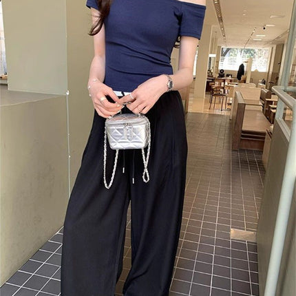 Pure Desire Off-Shoulder Short Sleeve T-Shirt for Women, Summer Short Crop Top, Slim Fit, Stretchy, Versatile
