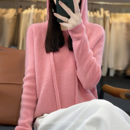 First-line clothing pure wool 2025 spring new women's short solid color hoodie pullover base sweater sweater