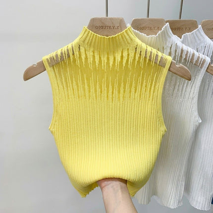 New Style Sleeveless Knit Top for Women, Summer Thin Style with a High-End Feel, Elegant Collar, Vacation Casual Top, Direct Cross-Border Supply