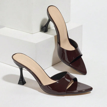 Cross-Border European and American Women's Pointed Toe Mirror Strap Stiletto Sandals Women's Fashion Coffee Brown High Heels Women's