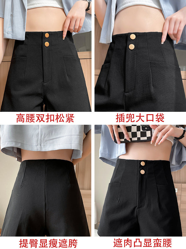 Pocket Mobile Phone Summer Korean Style New Fashion Outer Wear High Waist A- line Leggings Casual Slimming Suit Shorts
