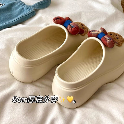 Retro Bowknot Bear Outdoor Anti-Odor Slippers Home Cartoon Casual Height-Increasing 2026 Summer Closed-Toe Sandals