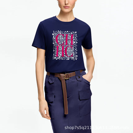 Chhc New Printed Cotton Short-Sleeve T-Shirt, Unisex Letter Design, Cross-Border Hot-Selling Item, Dropshipping Fast Delivery