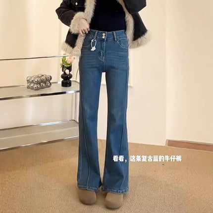 Trendy Long-Leg Flared Jeans for Women 2025 Autumn New Slim Fit High-Waisted Stretch Floor-Length Versatile Jeans
