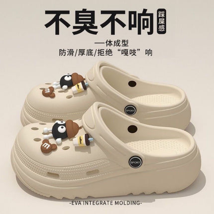No Stinky No Sound Thick Bottom Coal Ball Cartoon Height Increasing Outer Wearing Hole Shoes Women's Beach Summer New Style Baotou