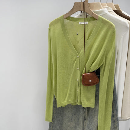 Factory Direct Sale Wool Fruit Green Thin Skirt Knit Cardigan Jacket Women's Early Autumn 2025 New Long-Sleeve Top