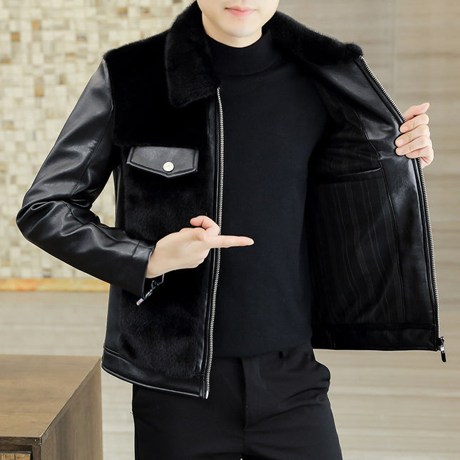 2023 Winter Lapel New Gold Mink Jacket Men's Fur All-In-One Men's Thickened Leather Jacket Light Luxury Fur Jacket