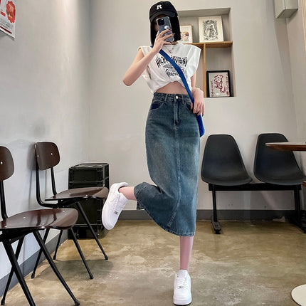 Summer New Arrival Small Men Mid-length light blue New Arrival Skirt Women Wear High Waist Slimming A- line Denim Skirt