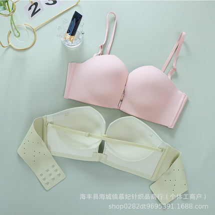 Maiman Mm30 Strapless Bra for Women, Bandeau Style, Push-Up Cup, Wireless, Detachable Bra, Seamless, Anti-Sagging, Nude Feel
