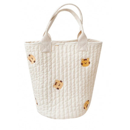 2022South Korea new baby stroller storage hanging bag feeding bottle diaper bag cotton embroidery portable bucket bag