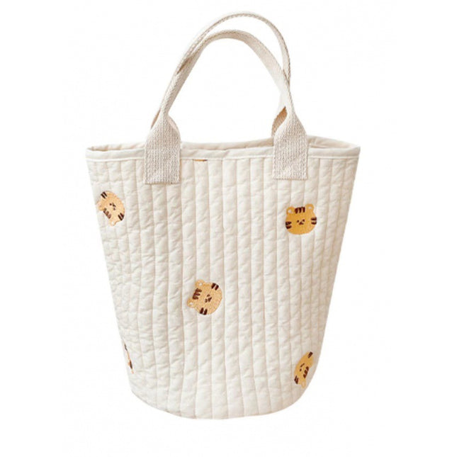 2022South Korea new baby stroller storage hanging bag feeding bottle diaper bag cotton embroidery portable bucket bag