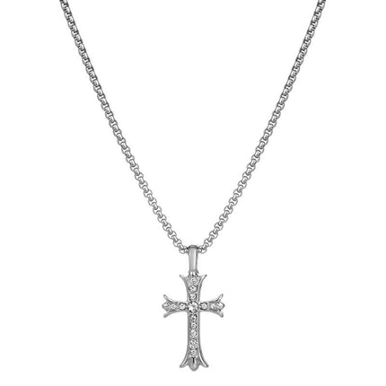 Titanium Steel Cross Necklace with Diamonds, Unisex European and American Cross-Border Jewelry, Hip-Hop High-End Accessories, Sweater Chain, Hoodie Chain