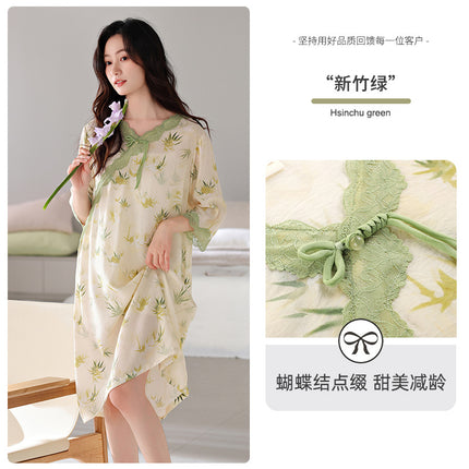 Nightgown for Women Summer Woven Thin Tencel Linen Pajamas 2026 New Large Size Mid-Length Dress Summer Home Wear