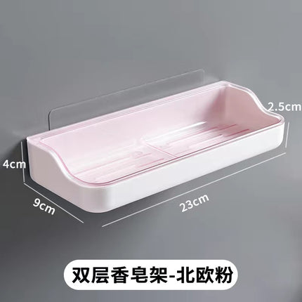 Wall-mounted Soap Box Bathroom Non-perforated Suction-cup Soap Box Bathroom Creative Double-layer Draining Rack Storage Rack