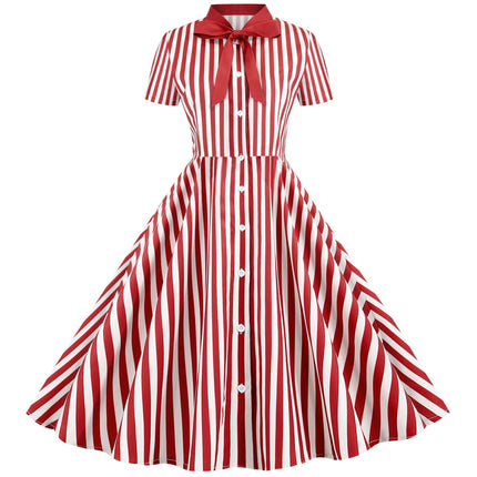 Foreign Trade Europe and the United States Cross-border New Women's Summer Stripe Stitching Short-sleeved Butterfly Festival Party Temperament Big dress