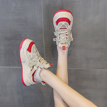 Hollow Mesh Panel Sneakers 2026 Summer New Trendy Hot-Selling Thick-Soled Height-Increasing Breathable Rhinestone Casual Sports Shoes for Women