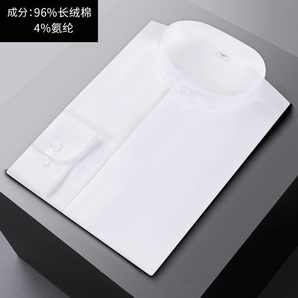 Light Luxury White Men's Shirt High-set Men's Pure Cotton Shirt 100% Cotton Business Clothing Non-ironing White Shirt