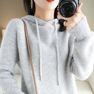 Qingcang] Autumn and Winter Hooded Sweatshirt Women's Knitted Knitwear Hoodie Loose Bottoming Large Size Bottoming Knitwear Outer Top
