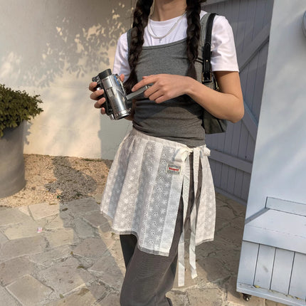 Lace-Up Lace Gauze Skirt Niche Strap Design Spice Girl Matching Apron Skirt Fart Curtain Outer Skirt