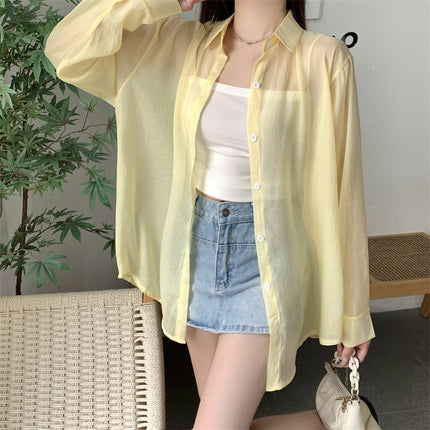 Ice Silk Cardigan for Small People, Loose and Lightweight Long-Sleeved Sun Protection Shirt for Women, Summer Design Back Slit Shirt